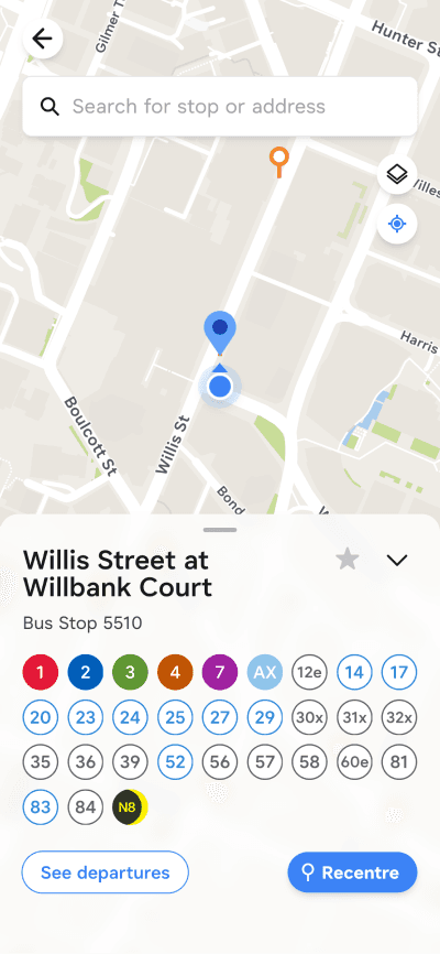 Catchy stop map showing a stop