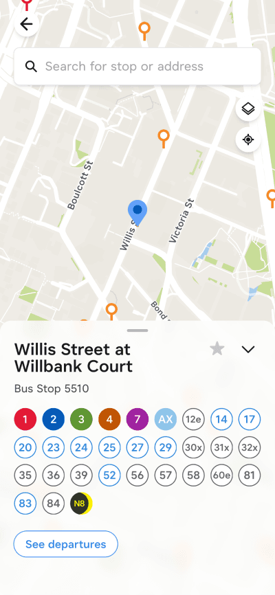 Catchy stop map showing a stop