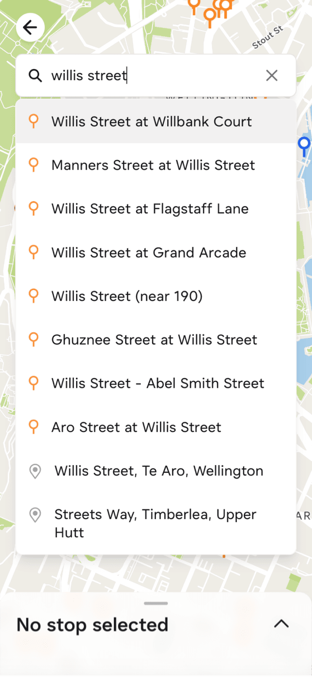 Catchy stop map with a search term